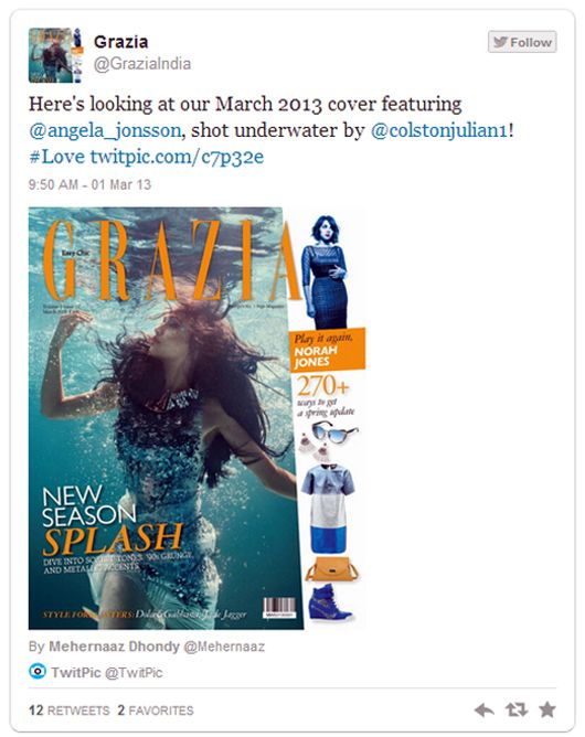Angela Jonsson on the cover of Grazia India (photo courtesy | Twitter @GraziaIndia)