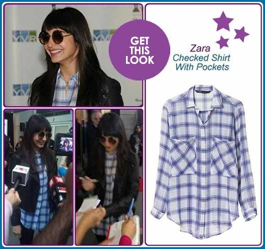 Get This Look: Anushka Sharma in Zara Plaid Shirt
