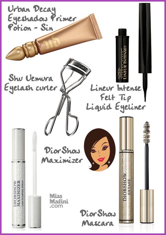 Urban Decay Eyeshadow Primer Potion - Sin, Lineur Intense Felt Tip Liquid Eyeliner, Shu Uemura Eyelash curler, DiorShow Maximizer, DiorShow Mascara