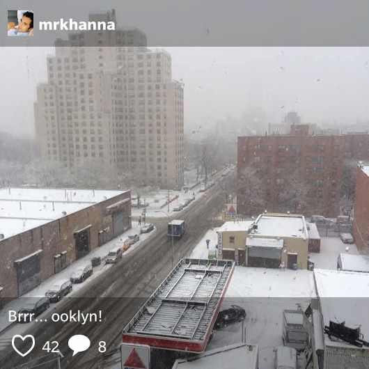 Rahul Khanna Instagrams a photo of snowy Brooklyn