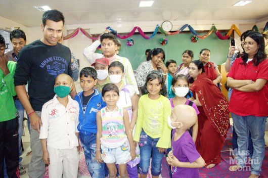 Rohit Sharma with the children at Tata Memorial Hospital