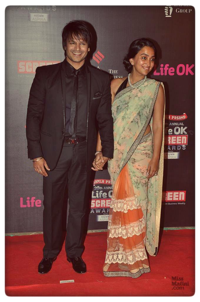 Vivek Oberoi and Priyanka Alva Oberoi at the 20th Annual Life OK Screen Awards on January 14, 2014