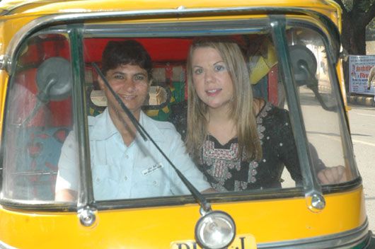 Sunita Chaudhary - first female rickshaw driver in Delhi, with Laura Turkington