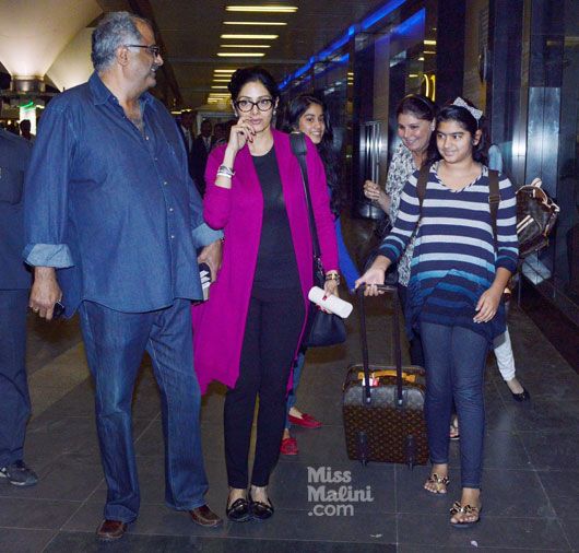 Airport Spotting: Sridevi & Boney Kapoor Return From a Family Holiday