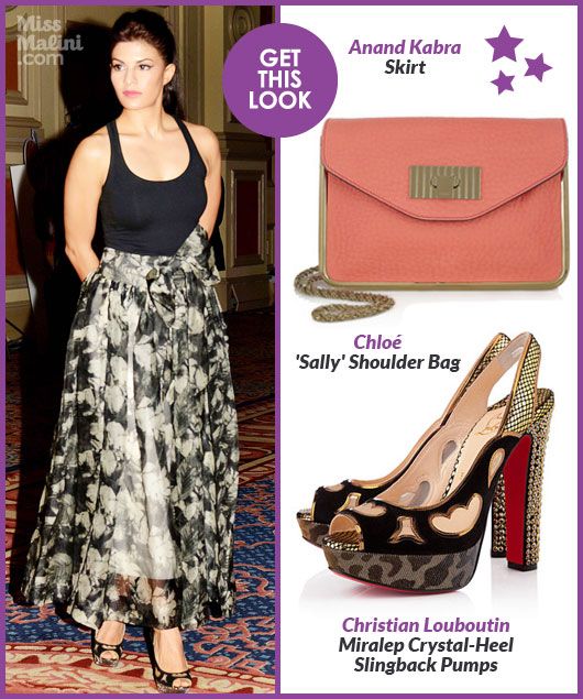 Get This Look: Jacqueline Fernandez in Floral Anand Kabra Skirt
