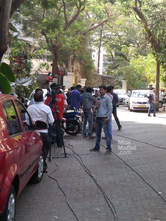 Reporters outside Sanjay Dutt's house