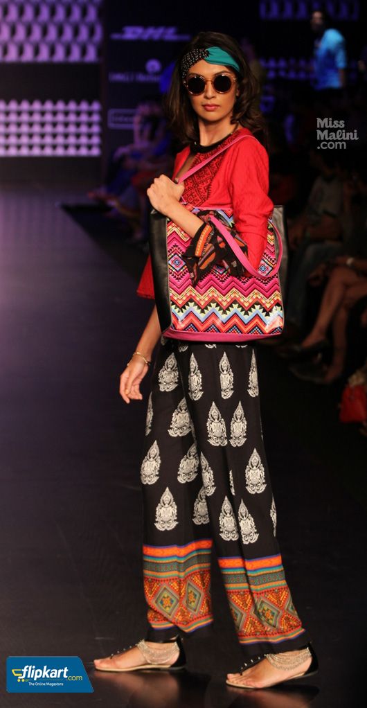 A model displays a designer fusion wear at an  India Fashion Week  event. Source: MissMalini