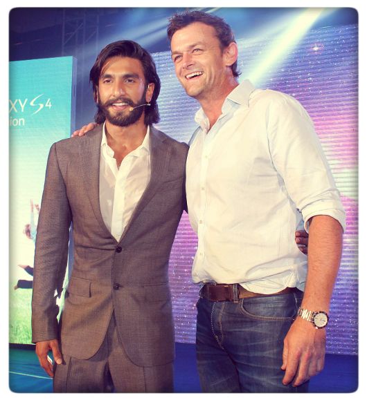Ranveer Singh and Adam Gilchrist at the Samsung Galaxy S4 launch in Munbai on April 27, 2013 (Photo courtesy | Yogen Shah)
