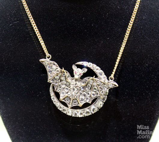 Bat and moon necklace