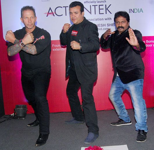 James with martial-arts expert Yagnesh Shetty and Sanjay Gokal