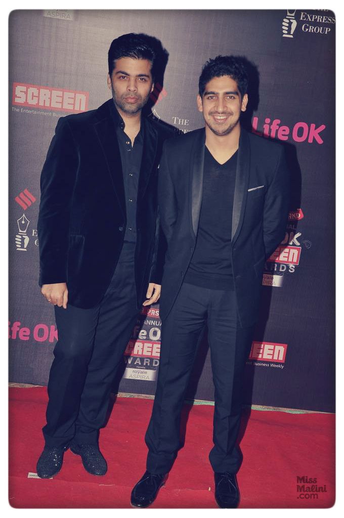 Karan Johar and Ayan Mukerji (in Versace) at the 20th Annual Life OK Screen Awards on January 14, 2014