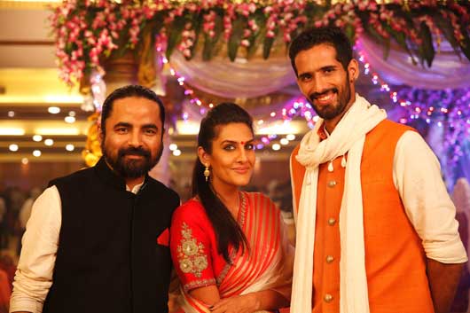 Sabyasachi Mukherjee with the shows anchor and the groom