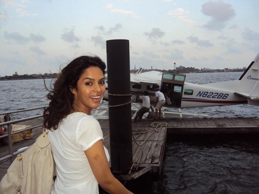 Bollywood Seductress Mallika Sherawat Flies High in a Sea-Plane