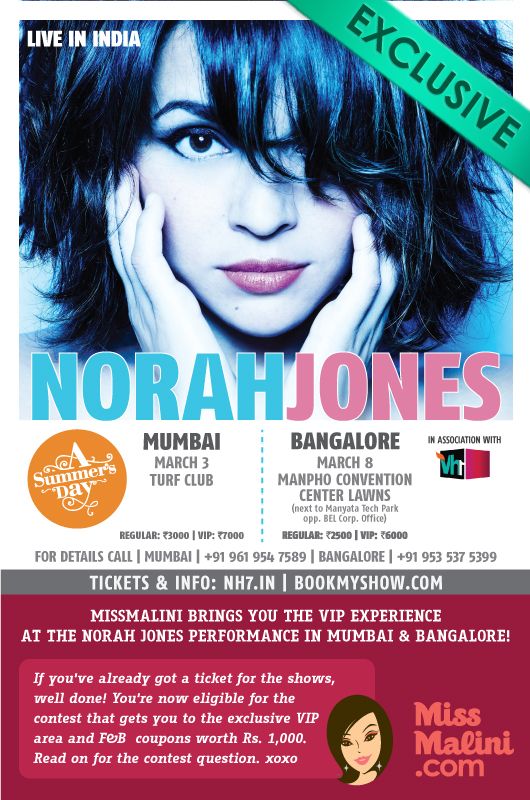 WIN VIP Upgrades to Norah Jones’ Summer’s Day Festival in Mumbai & Bangalore
