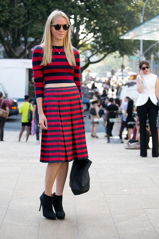 Industry insider showing us balancing the amount of horizontal stripes (and skin) is crucial in making just the right statement.