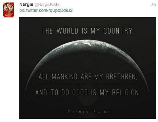 Nargis Fakhri's tweet