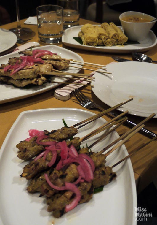 Lamb & chicken satay; Traditional net roti with curry