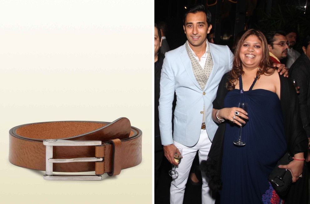 Rahul Khanna (& Mandira Koirala) in Gucci brown leather belt with rectangular buckle at the Gucci store opening in The Oberoi, Gurgaon (Photo courtesy | Gucci)