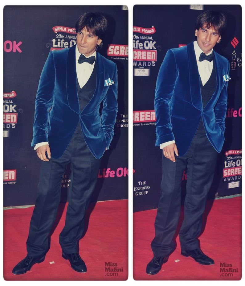 Ranveer Singh in Tom Ford at the 20th Annual Life OK Screen Awards on January 14, 2014