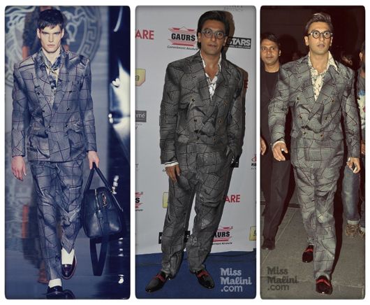 Ranveer Singh in Versace A/W'13 at the nomination party for the 59th Filmfare Awards