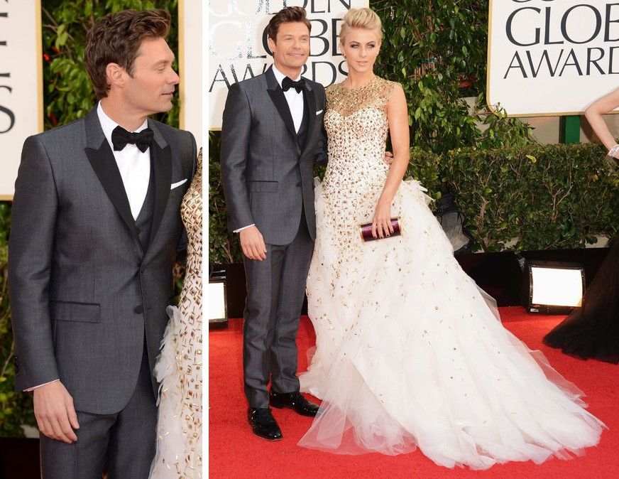 Ryan Seacrest, in Burberry Tailoring, and Julianne Hough at the 70th Annual Golden Globe Awards