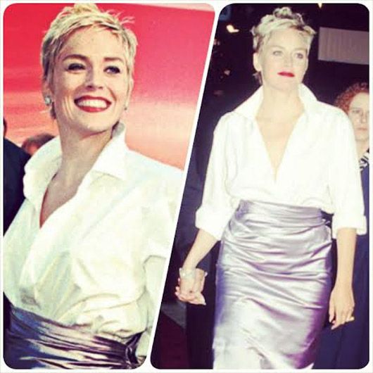 Sharon Stone in The Gap and a Vera Wang skirt