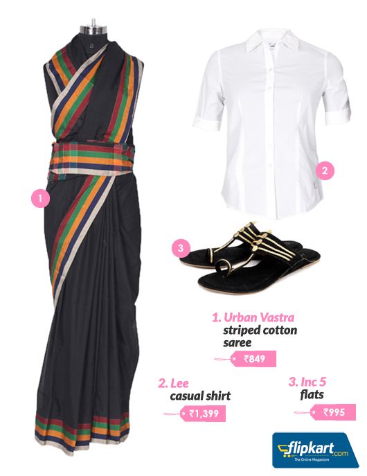 Shirting the Saree: With a white shirt.