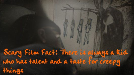The creepy drawings on the wall