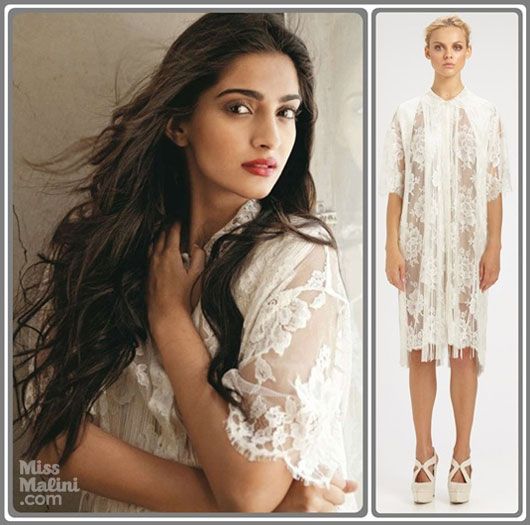 Sonam Kapoor in a Stella McCartney lace shirt dress
