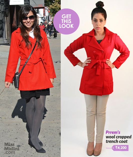Get This Look: MissMalini In A Red Trench By Prrem’s