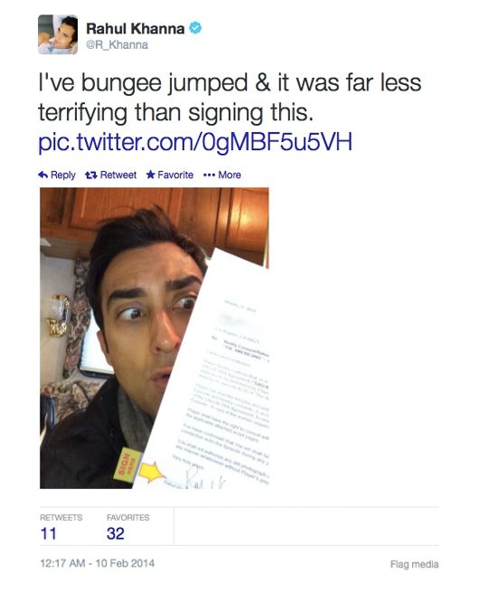 Rahul Khanna tweets a photo of his nudity consent agreement for The Americans