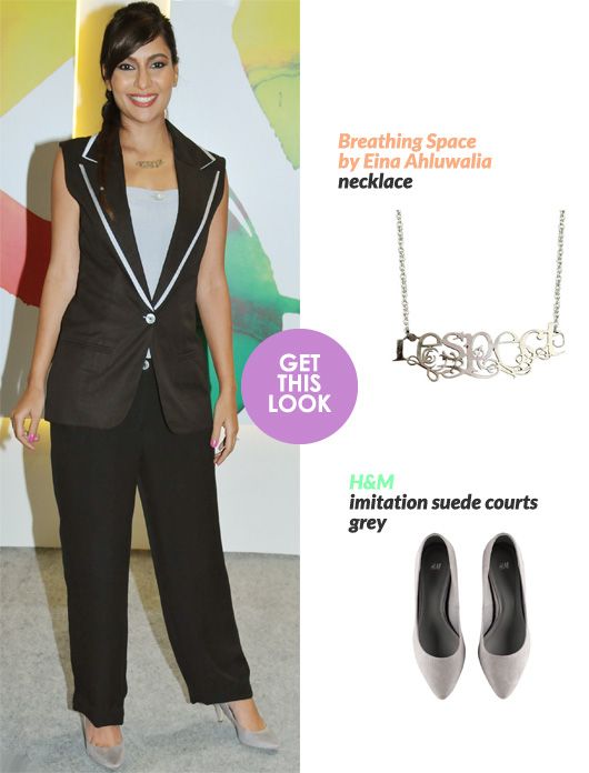 Get This Look: MissMalini in Breathing Space by Eina Ahluwalia necklace and H&M pumps