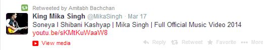 Amitabh Bachchan retweets Mika's tweet