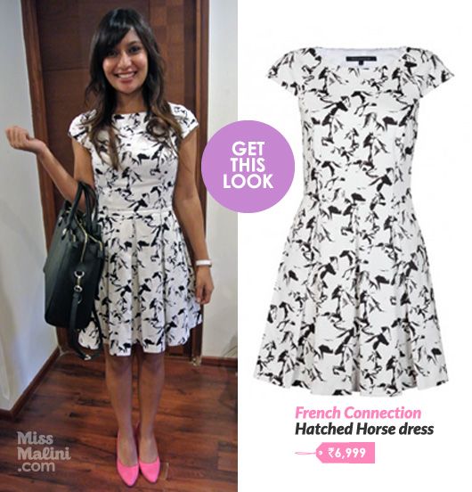 MissMalini in a French Connection Hatched Horse dress