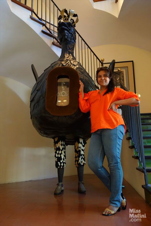 With Mr Ostrich at the Dali Museum at Figueres - he has a thing for brogues and gobling emerald diamond tiaras!