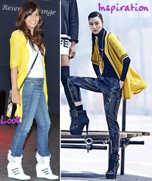Left: MissMalini in Adidas Originals Jeremy Scott shoes, Right: Campaign look from River Island