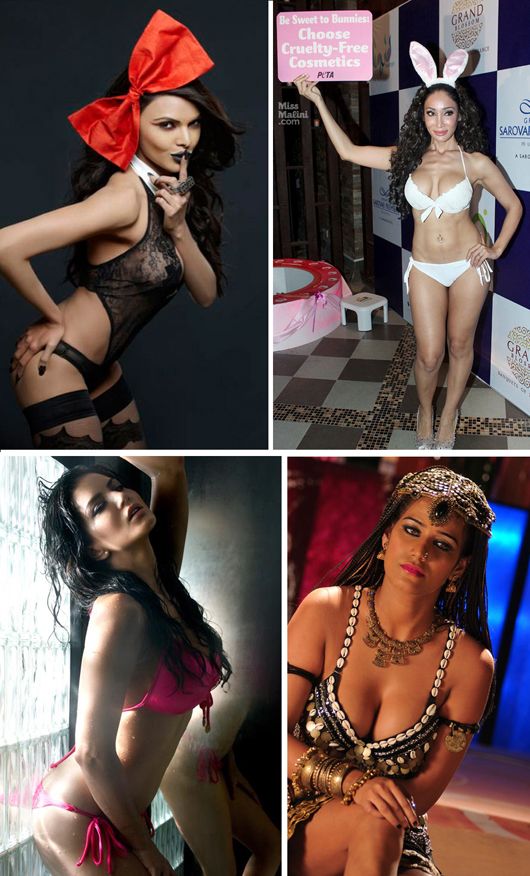 (Clockwise from left) Sherlyn Chopra, Sofia Hayat, Sunny Leone, Poonam Pandey