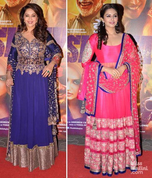 Madhuri Dixit and Huma Qureshi in Manish Maslhotra anarkalis