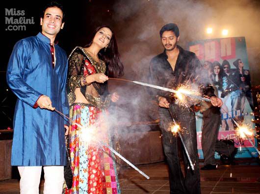 Tusshar Kapoor and Shreyas Talpade with Celina Jaitly