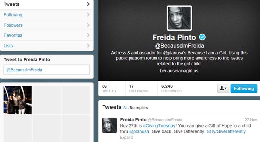 Freida's Twitter page