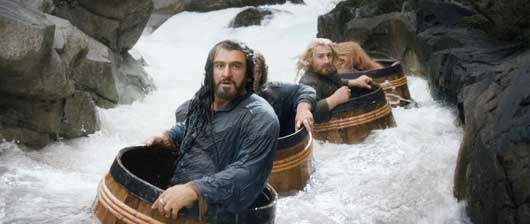 Thorin Oakenshield and the dwarfs escaping in barrels