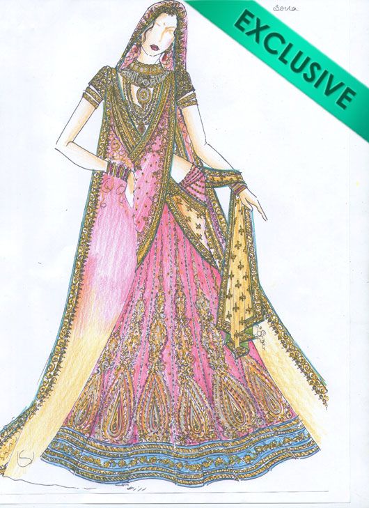Fashion Illustration#19 Sabyasachi Bridal lehenga illustration | Braided art  - YouTube