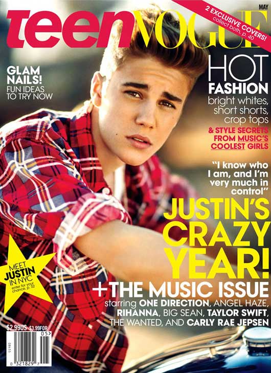 Justin Beiber on the cover of Teen Vogue