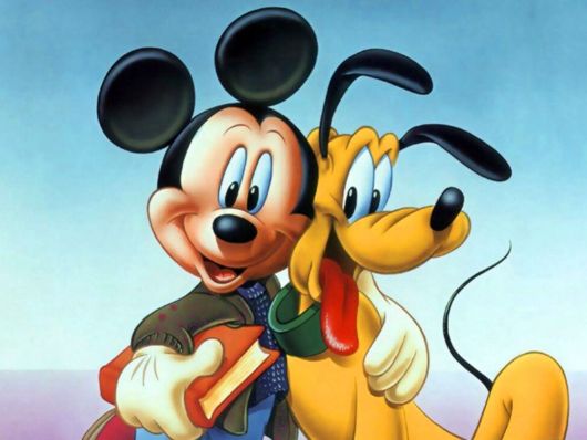 Mickey Mouse with his pet dog, Pluto