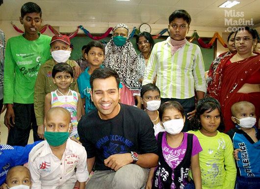 Rohit Sharma with the children at Tata Memorial Hospital
