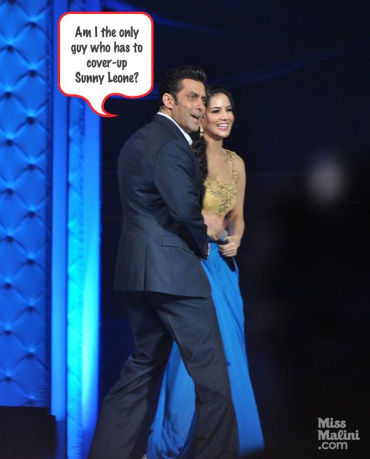 530px x 656px - 10 Saucy Pictures: Salman Khan Dresses Sunny Leone in Public | MissMalini