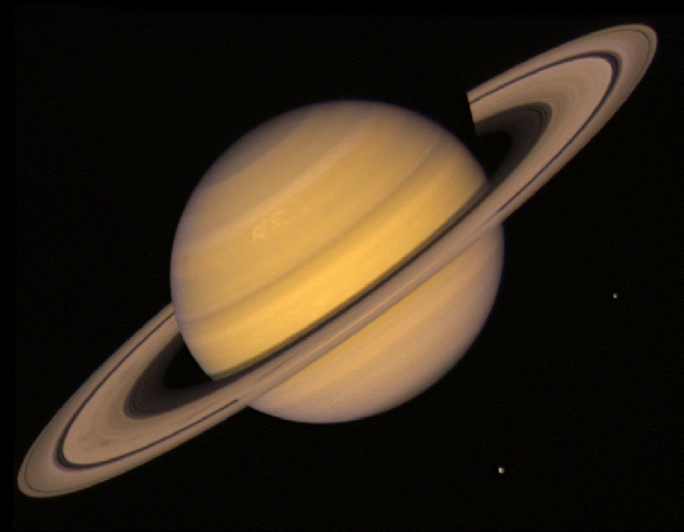 A picture of Saturn by Voyager 2