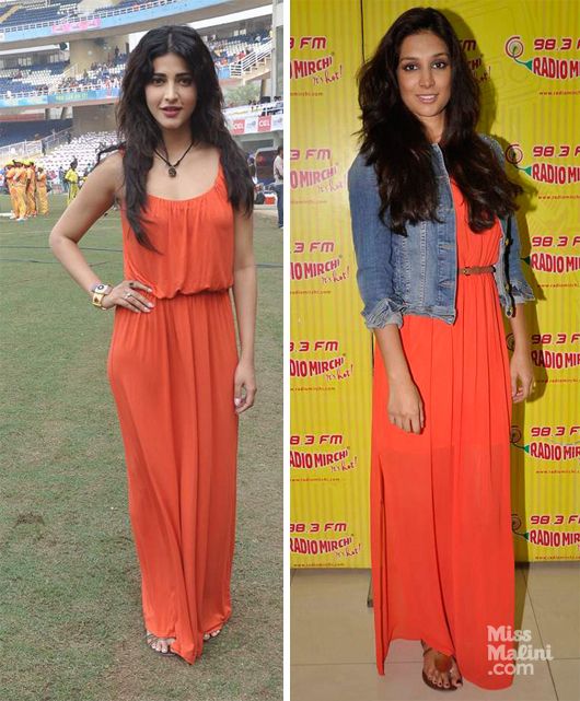 Preeti Desai or Shruti Haasan – Who Wore the Orange Maxi Dress Better?