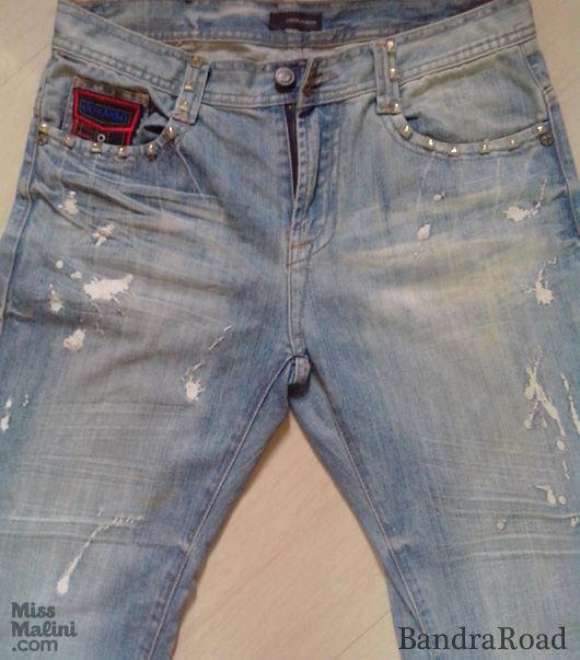 Patch work pockets and silver studded jeans for Tanuj!