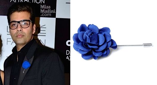 Karan Johar with Lanvin buttonhole flower pin at Manish Malhotra's show during the Lakmé Fashion Week Winter/Festive 2014